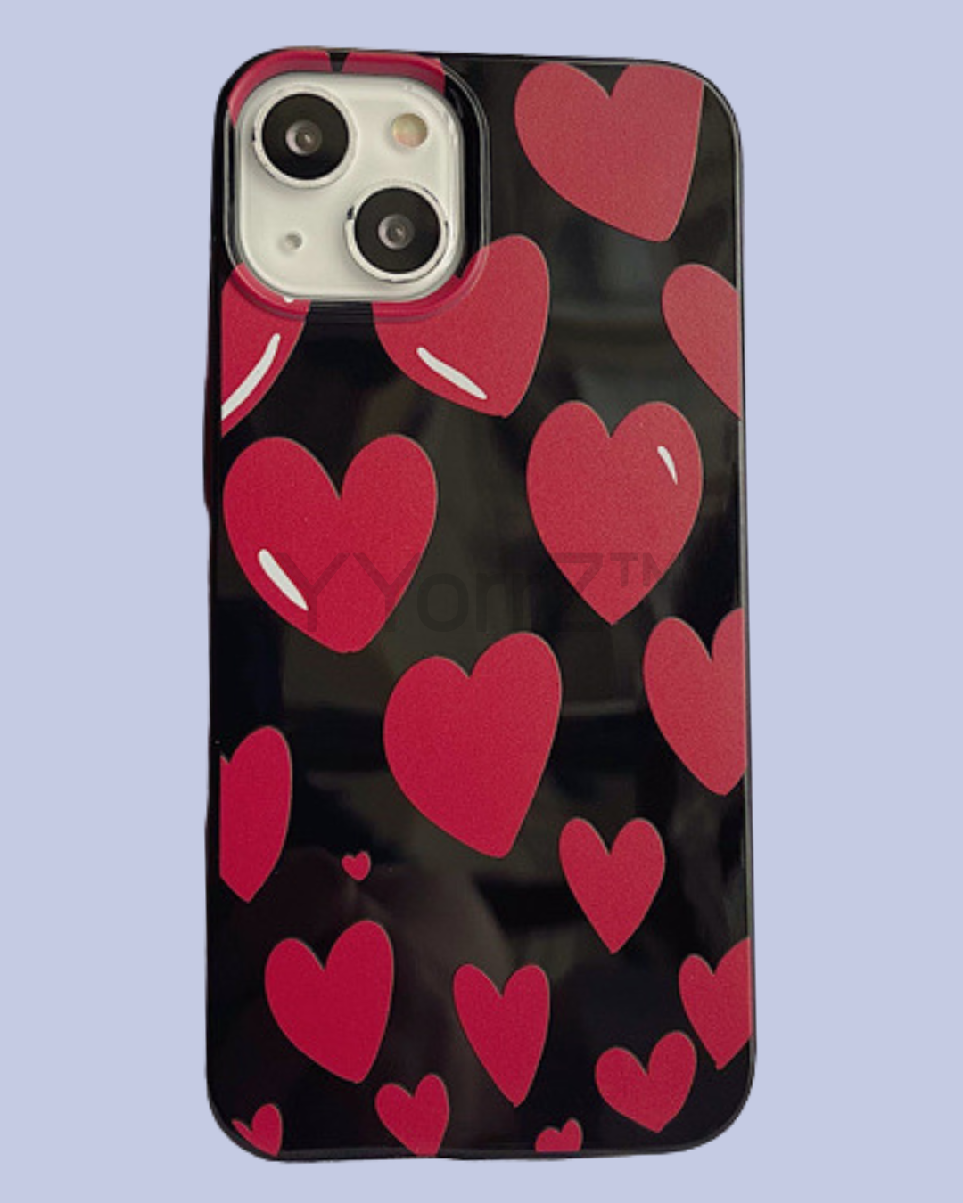 The back display of the Glossy Bold Red Hearts iPhone Case