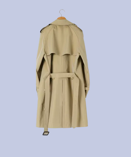 The back display khaki Military Style Double-Breasted Trench Coat