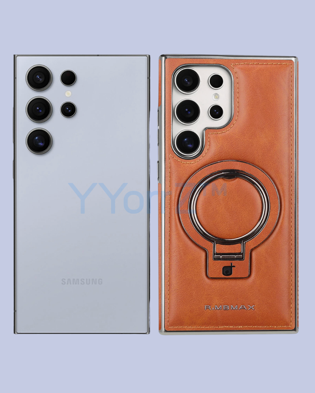 Before and after the 360° Flip Ring Leather MagSafe Magnetic Samsung Galaxy Case
