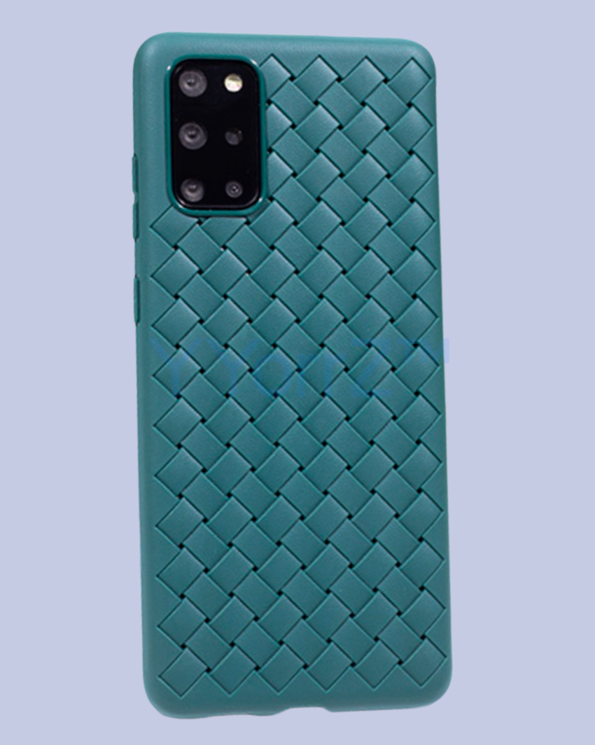 A display of the Green Galaxy Woven Diamond Grid Design Case