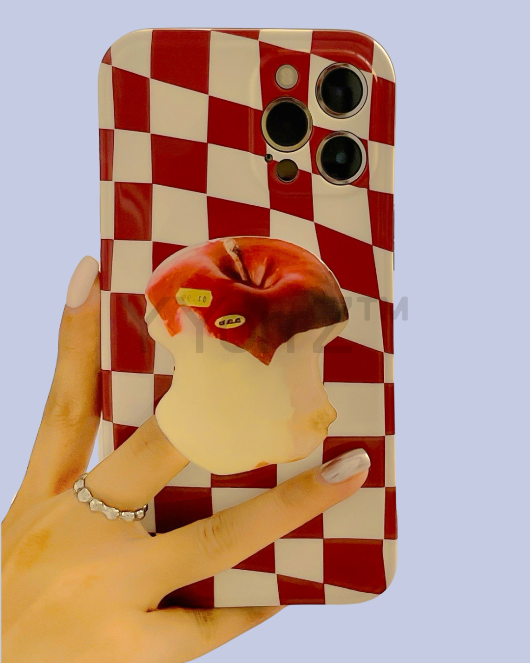 Right hand grip of the Red Checkered iPhone Case with Apple Stand Grip