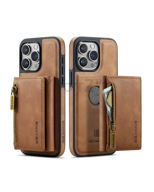 Display of the saddle brown Magnetic Leather Wallet iPhone Cover