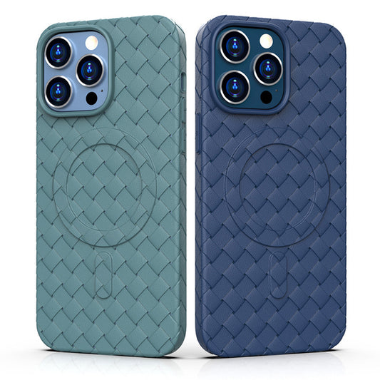 Teal and Navy Blue Woven Pattern Magnetic Suction iPhone Case with Heat Dissipation