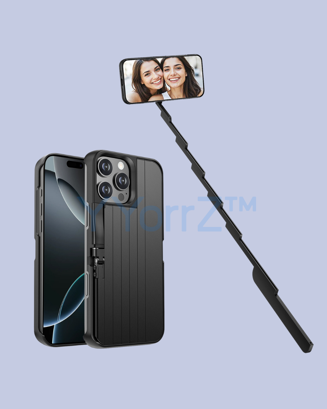 Display of the 3-in-1 iPhone Case with Built-in Selfie Stick & Foldable Tripod Stand