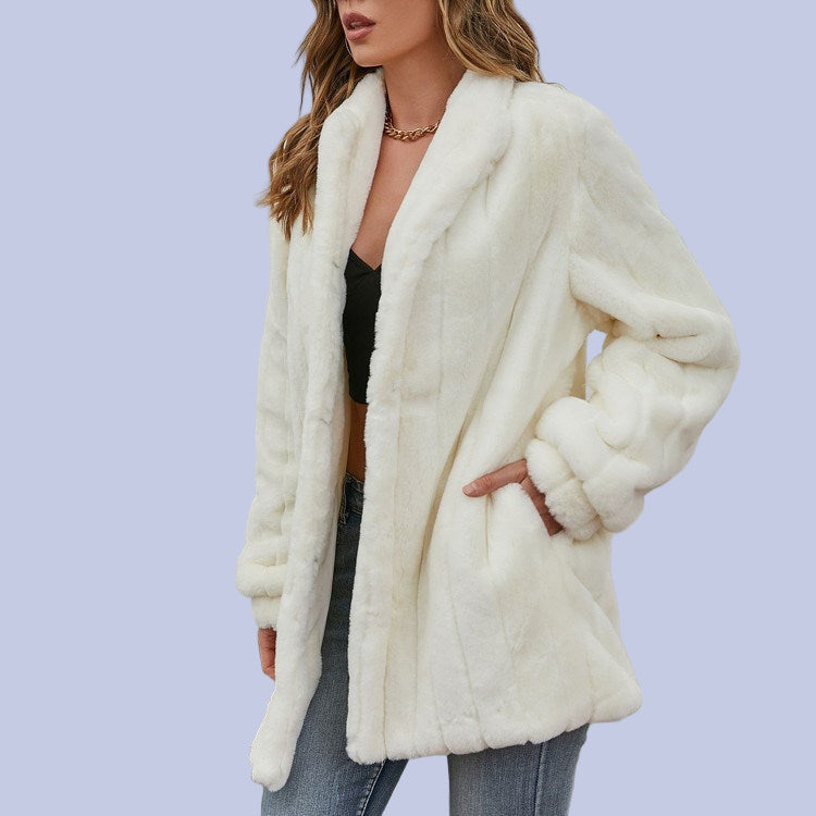 Another unbuttoned Soft White Faux Fur Overcoat