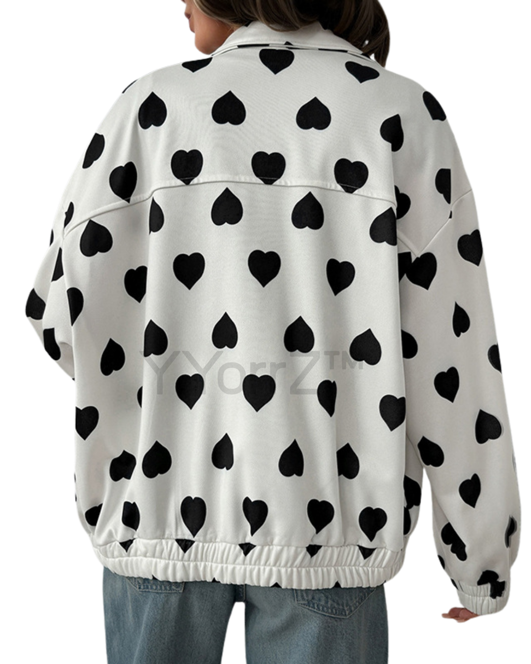 The back view of the Heart Pattern Lightweight Bomber Jacket