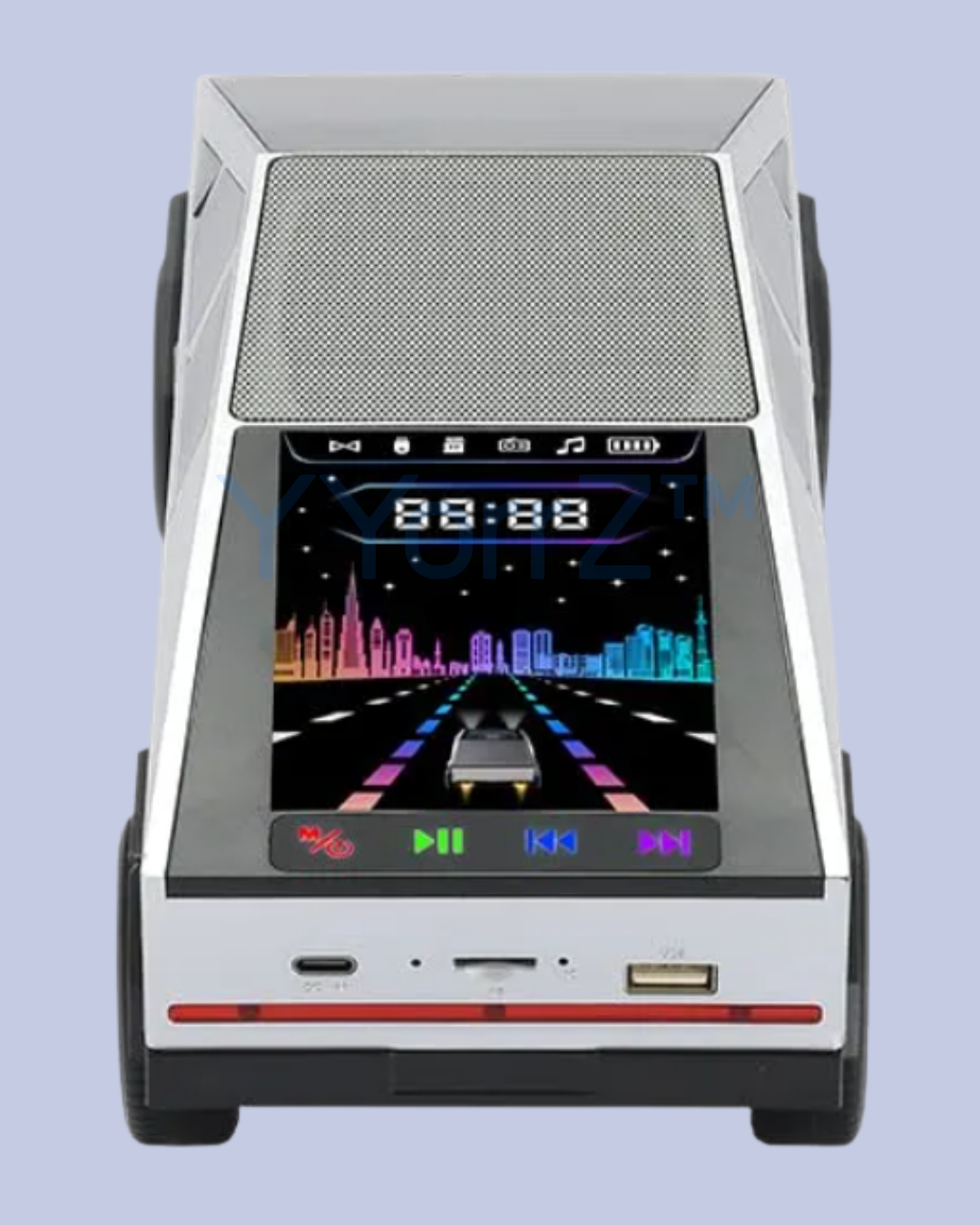The backview of the Silver 15W HD Sound Cybertruck Shaped Wireless Bluetooth Speaker