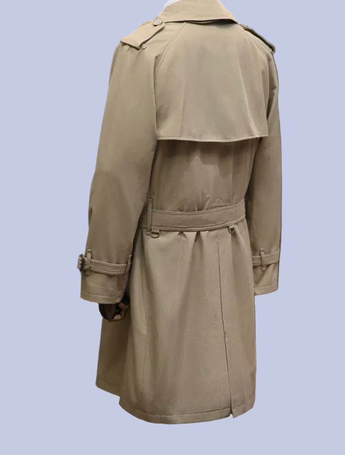 The back view of the khaki Military Style Double-Breasted Trench Coat
