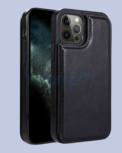 Black Flip Wallet Card Holder iPhone Leather Case