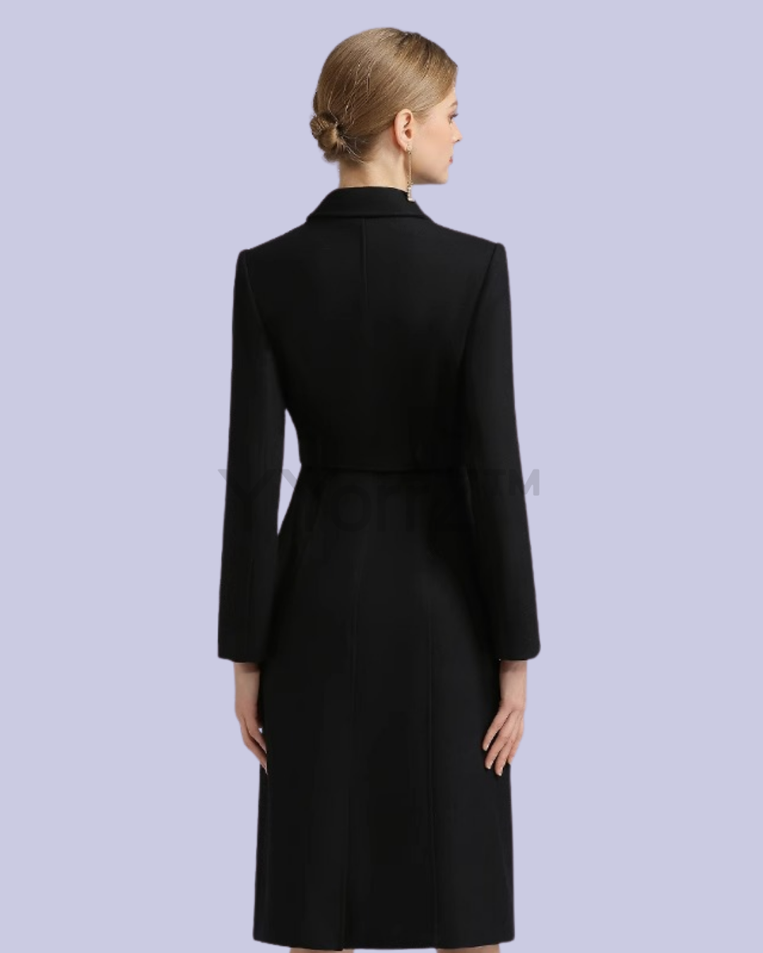 The back view of the Long Belted Wool Coat