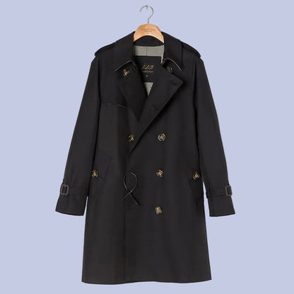 The black Military Style Double-Breasted Trench Coat