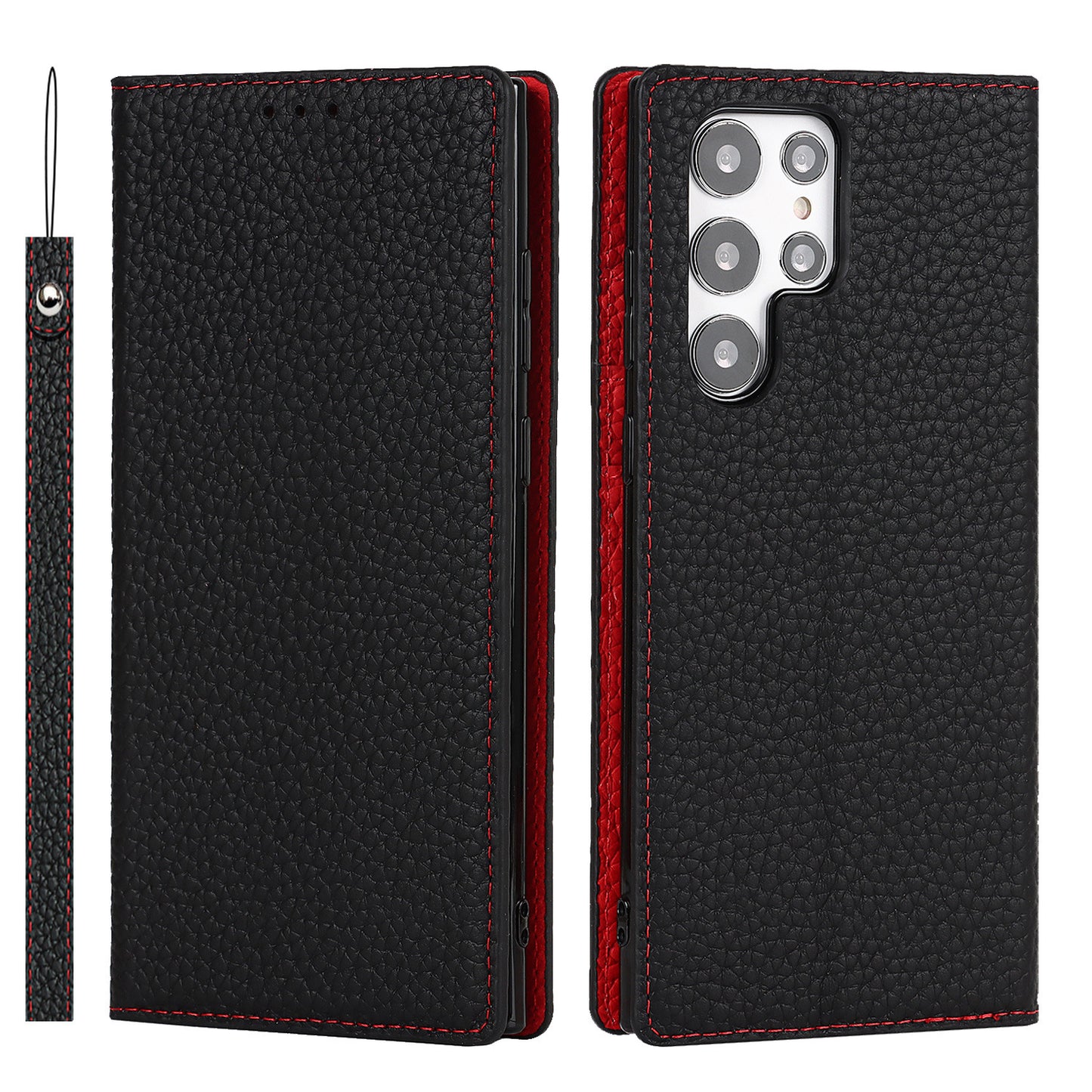 Display of the black Samsung Galaxy Leather Wallet Phone Case