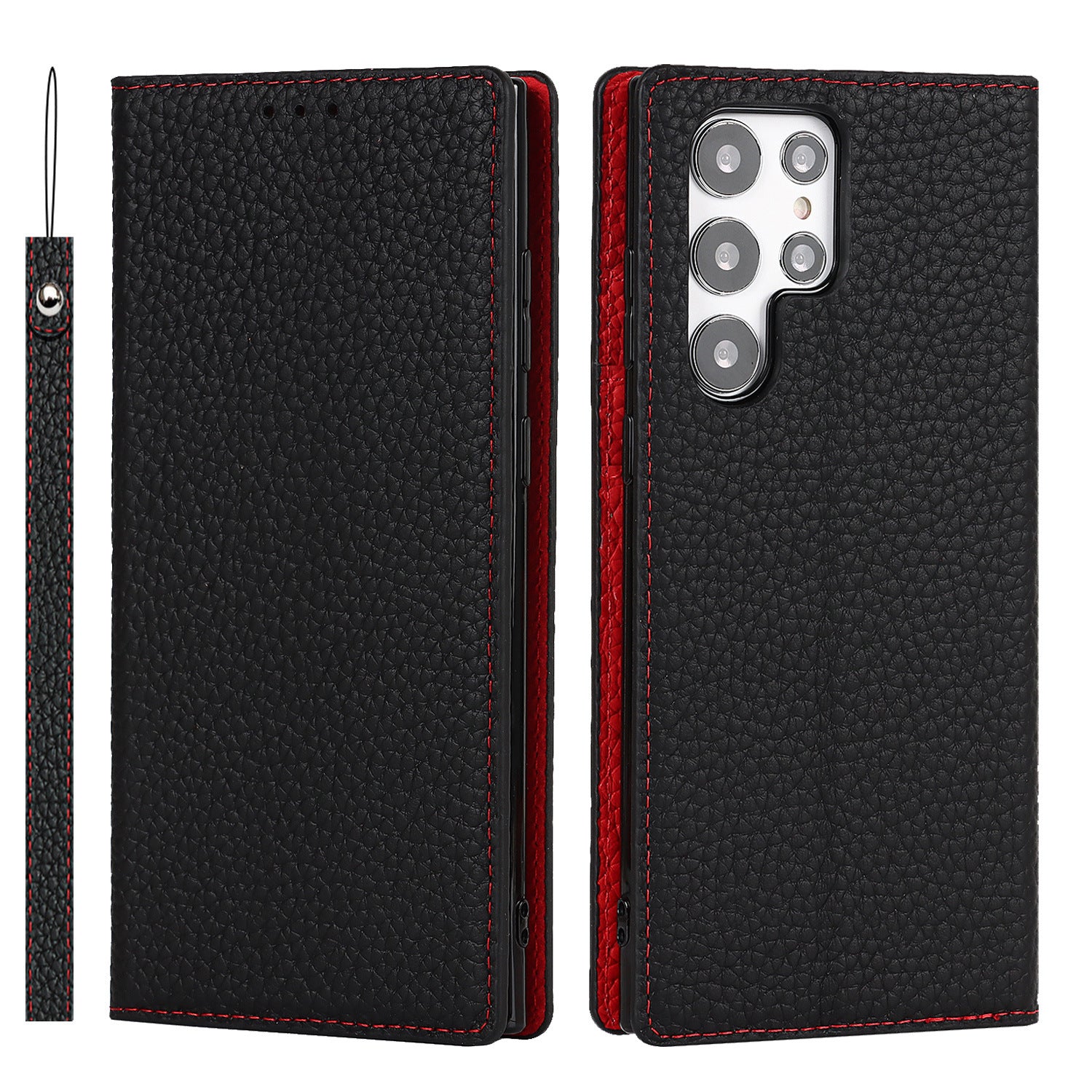 Display of the black Samsung Galaxy Leather Wallet Phone Case
