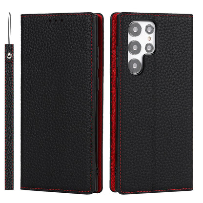 Display of the black Samsung Galaxy Leather Wallet Phone Case