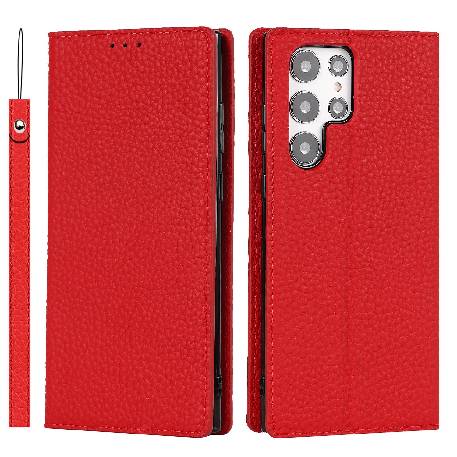 Display of the bright red Samsung Galaxy Leather Wallet Phone Case