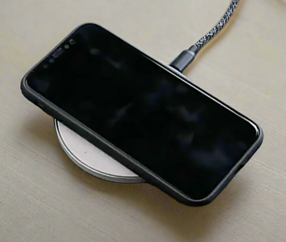 Classic iPhone Leather Case on Wireless Charger