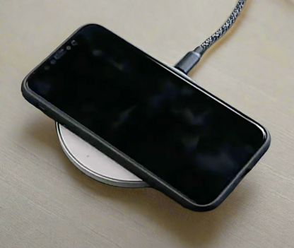 Classic iPhone Leather Case on Wireless Charger