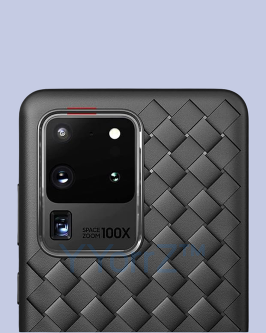 A closer view of the Black Galaxy Woven Diamond Grid Design Case