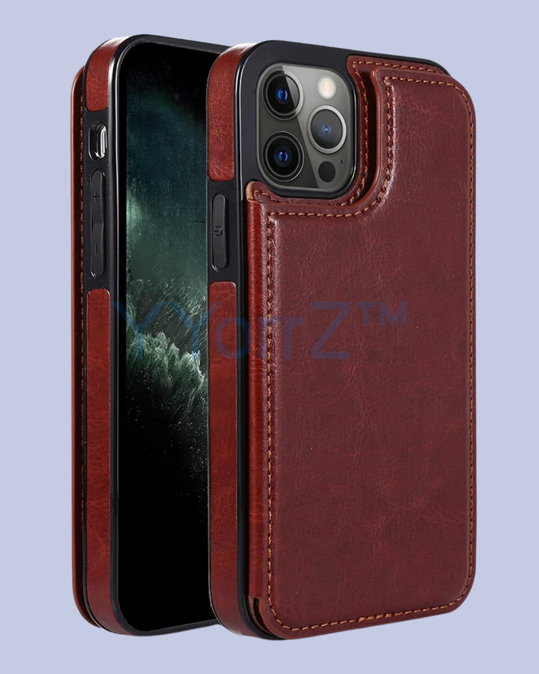 Dark Brown-Red Flip Wallet Card Holder iPhone Leather Case
