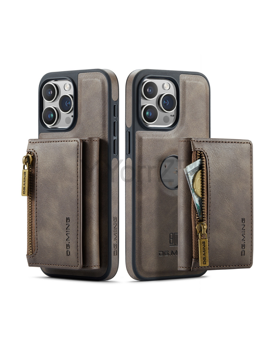 Display of the taupe brown Magnetic Leather Wallet iPhone Cover
