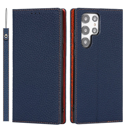 Display of the deep blue Samsung Galaxy Leather Wallet Phone Case