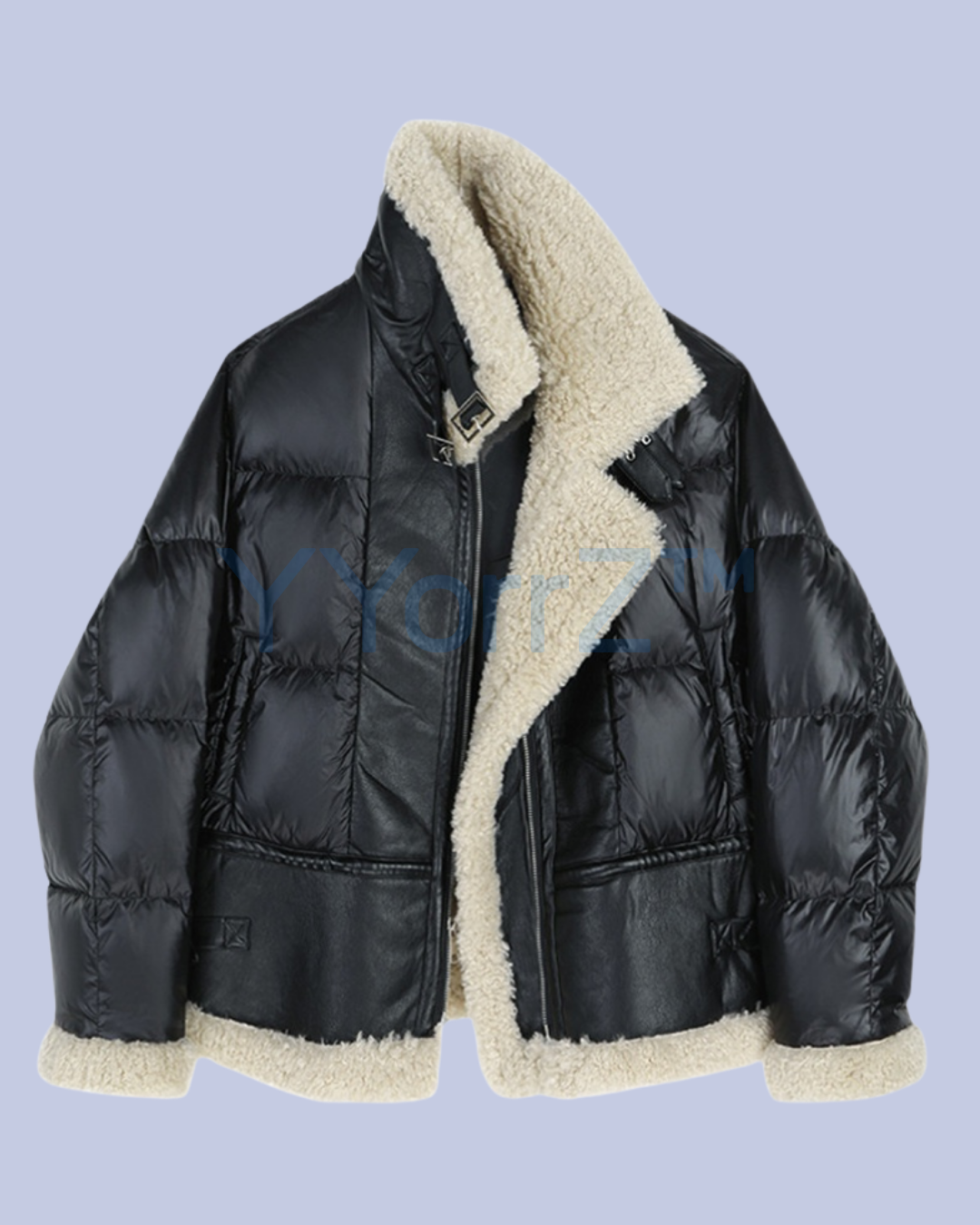 A display of the black faux jacket.