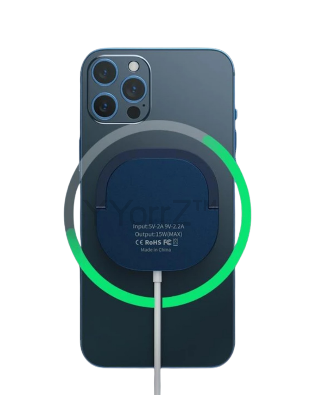The display of the navy blue Snap Wireless Charger with Kickstand