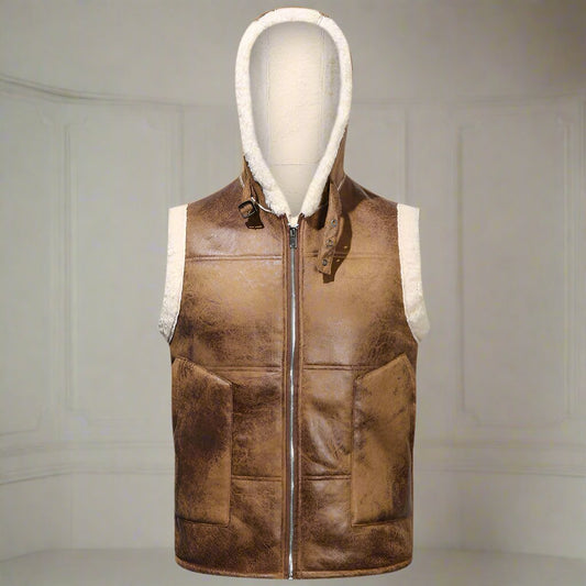 Faux Hooded Leather Vest