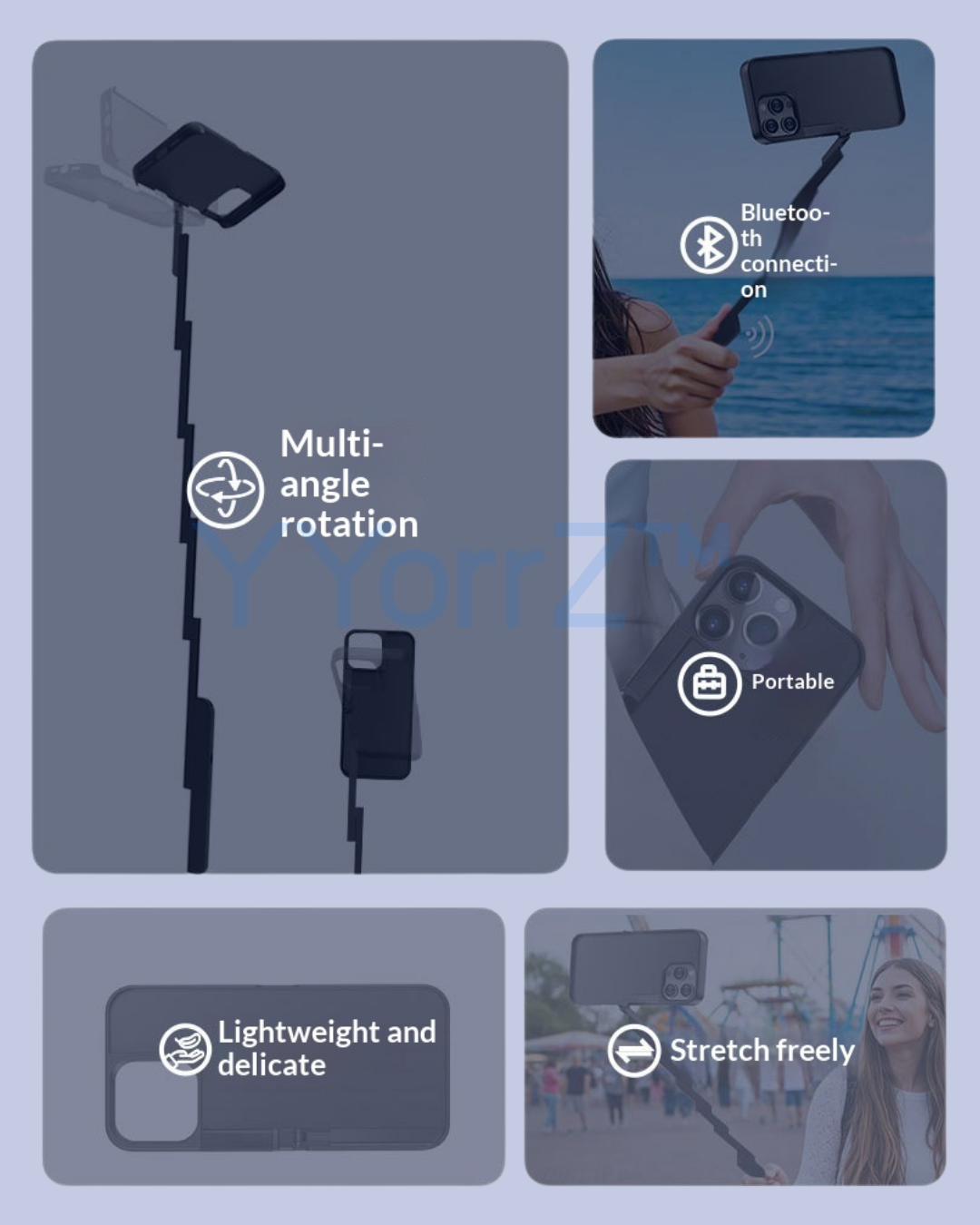 The features of the 3-in-1 iPhone Case with Built-in Selfie Stick & Foldable Tripod Stand