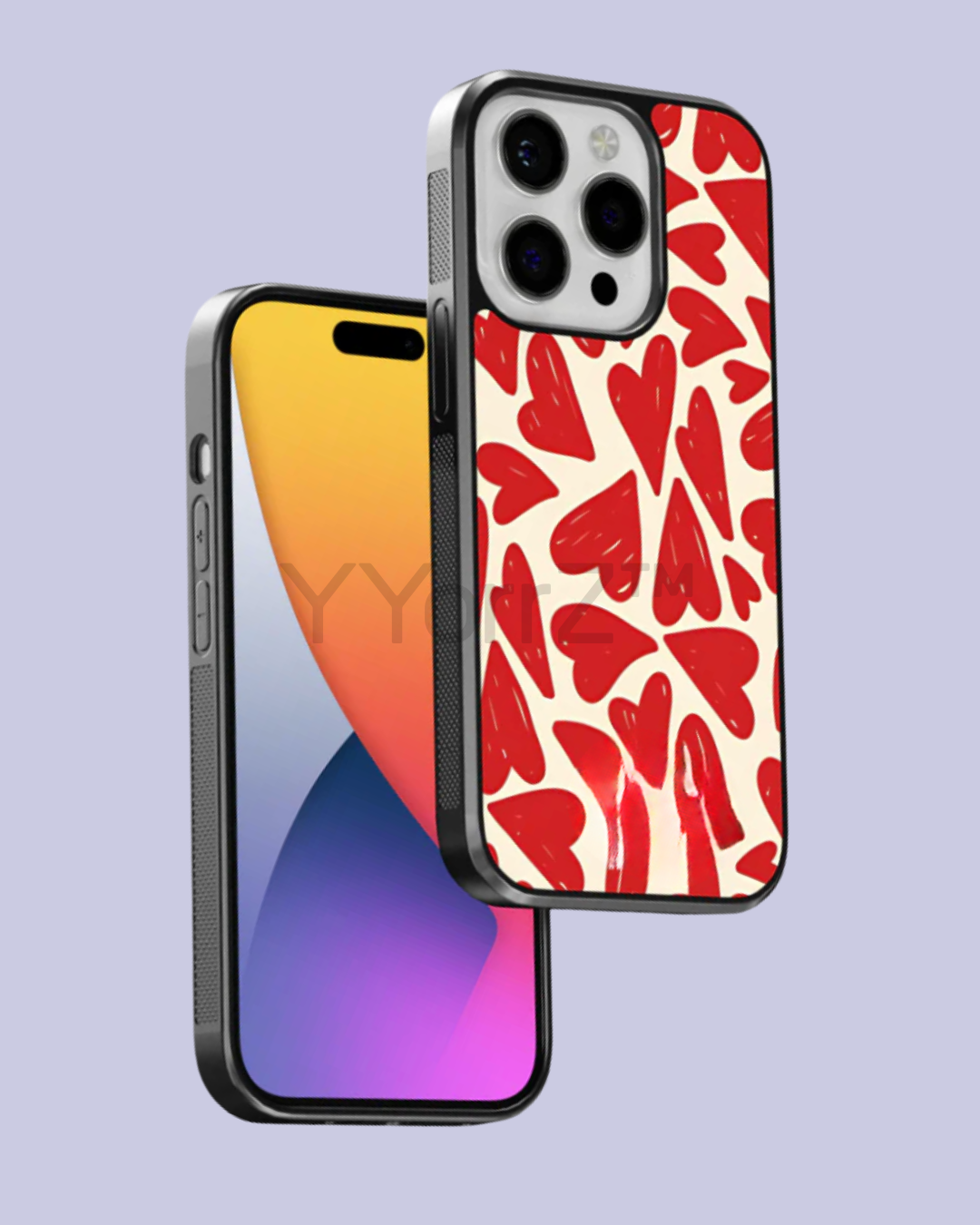 The front and back view of the Red Hearts iPhone Case