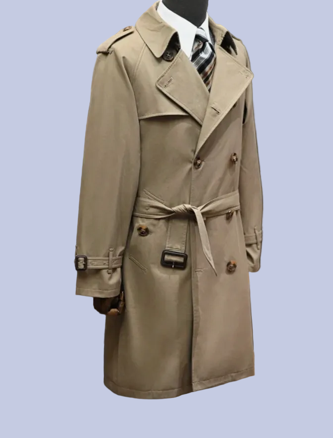 The front view of the khaki Military Style Double-Breasted Trench Coat