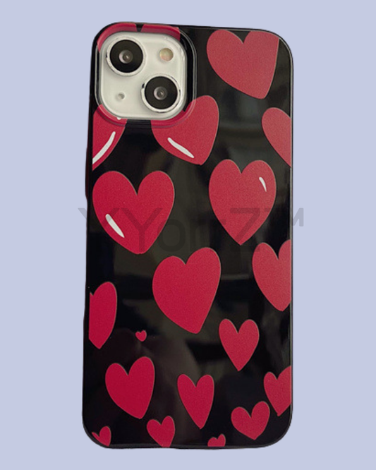 A full display of the Glossy Bold Red Hearts iPhone Case