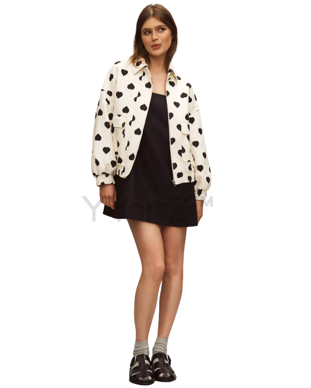 The full front view of the Heart Pattern Lightweight Bomber Jacket