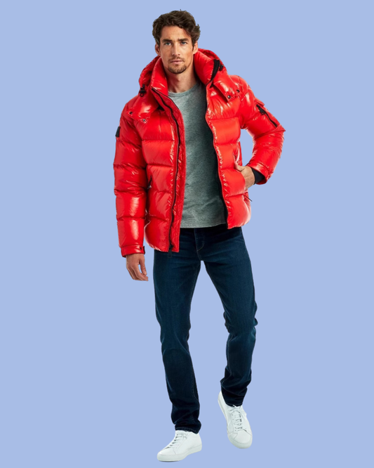 Full view red Glossy Glacier Down Puffer Coat