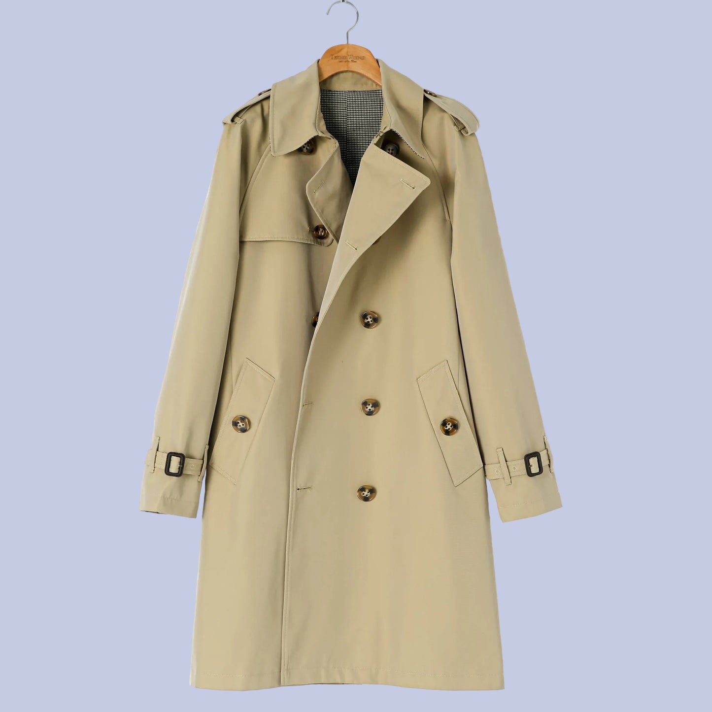The khaki Military Style Double-Breasted Trench Coat