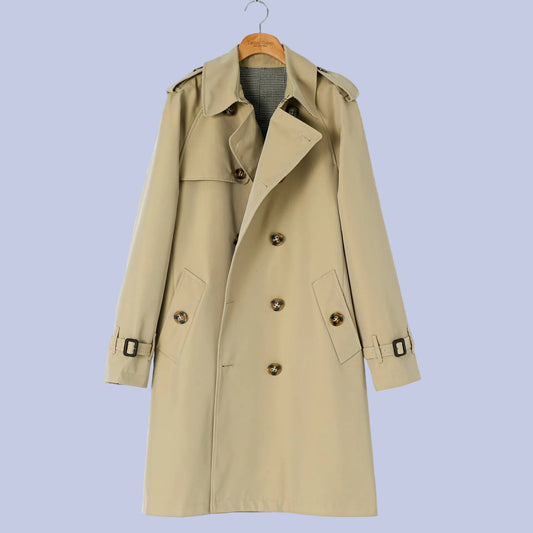 The khaki Military Style Double-Breasted Trench Coat