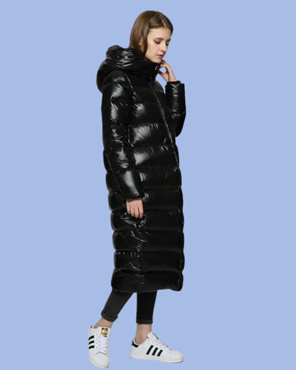Left side view of the Long Puffer Parka Coat