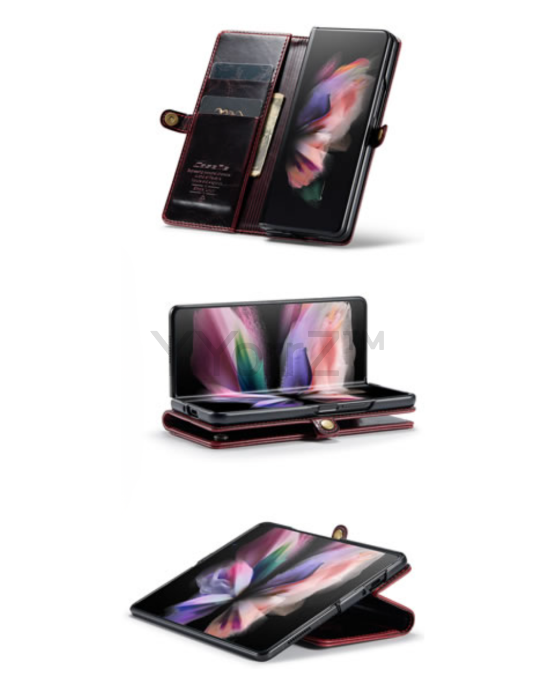 The many folds of the dark espresso brown of the Samsung Galaxy Z Fold3 5G Magnetic Leather Wallet Cover