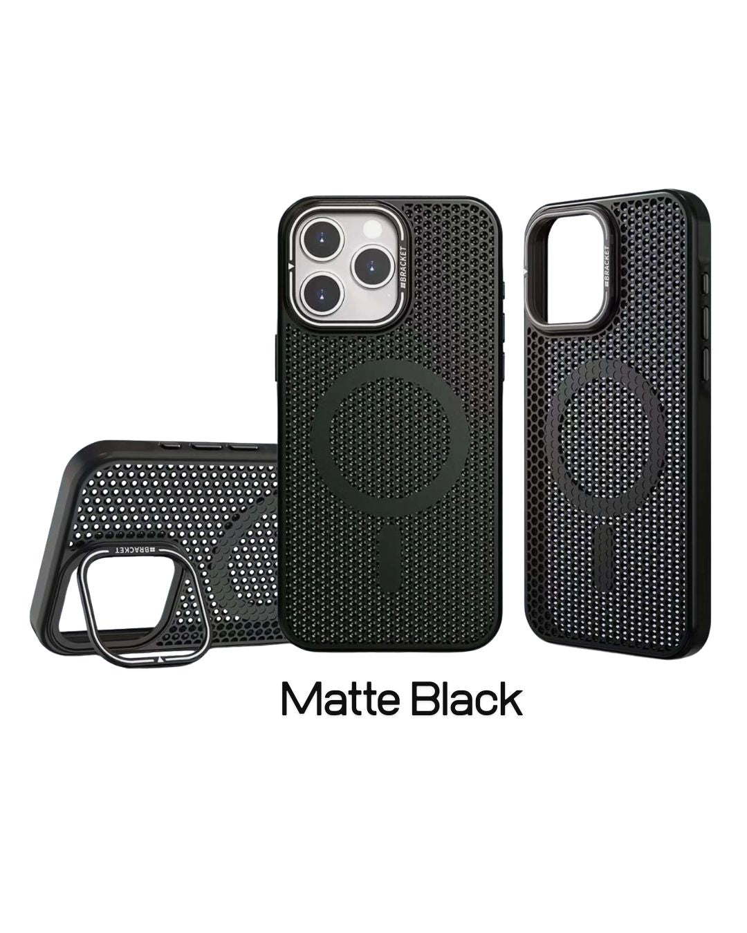 Mesh Design MagSafe Camera Ring Kickstand iPhone Case
