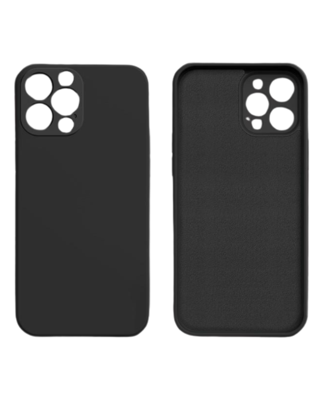 Front and back view of the matte black Liquid Silicone iPhone Case