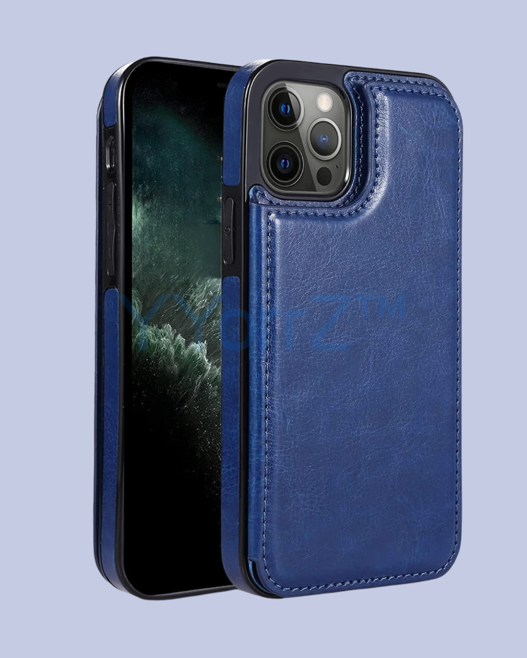 Navy Blue Flip Wallet Card Holder iPhone Leather Case