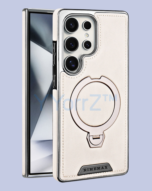 The Off-white 360° Flip Ring Leather MagSafe Magnetic Samsung Galaxy Case