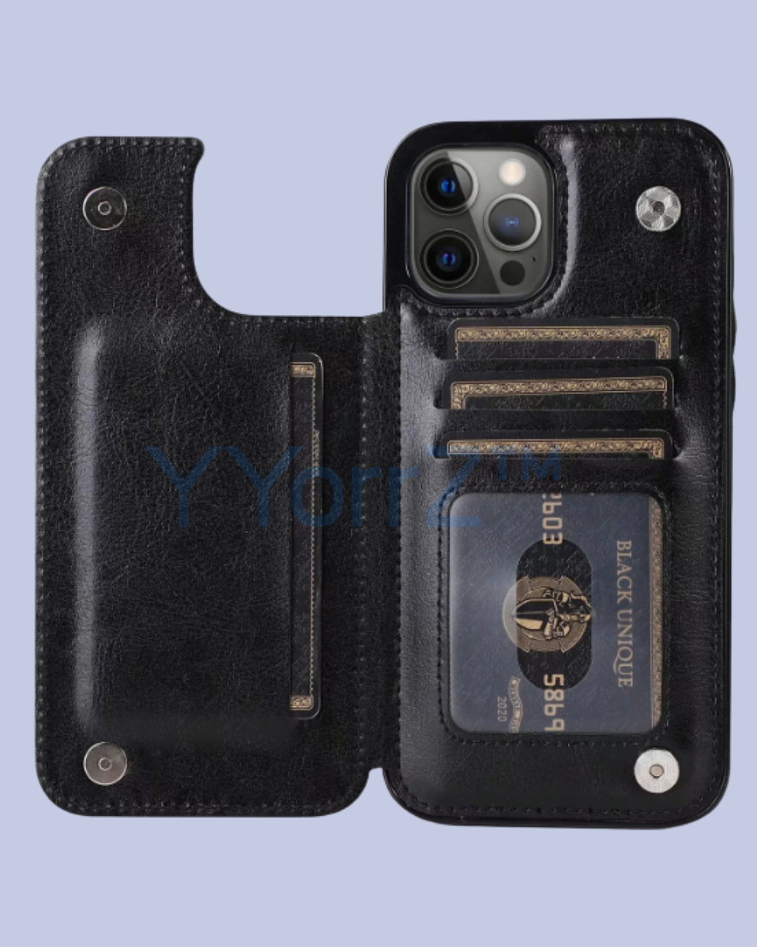 Open Black Flip Wallet Card Holder iPhone Leather Case