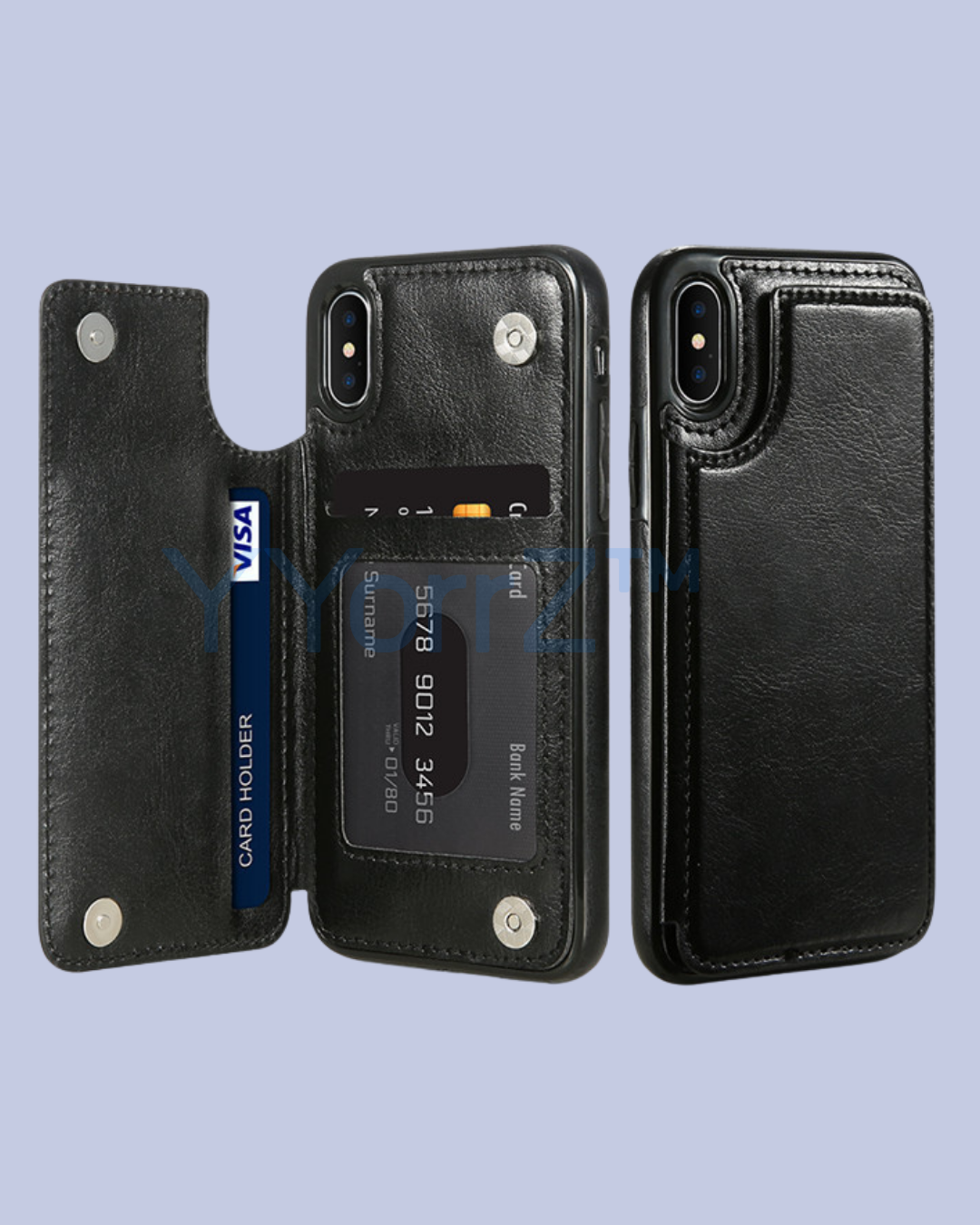 Open Black Multi-card Slot Double Openings Leather Smart iPhone Case