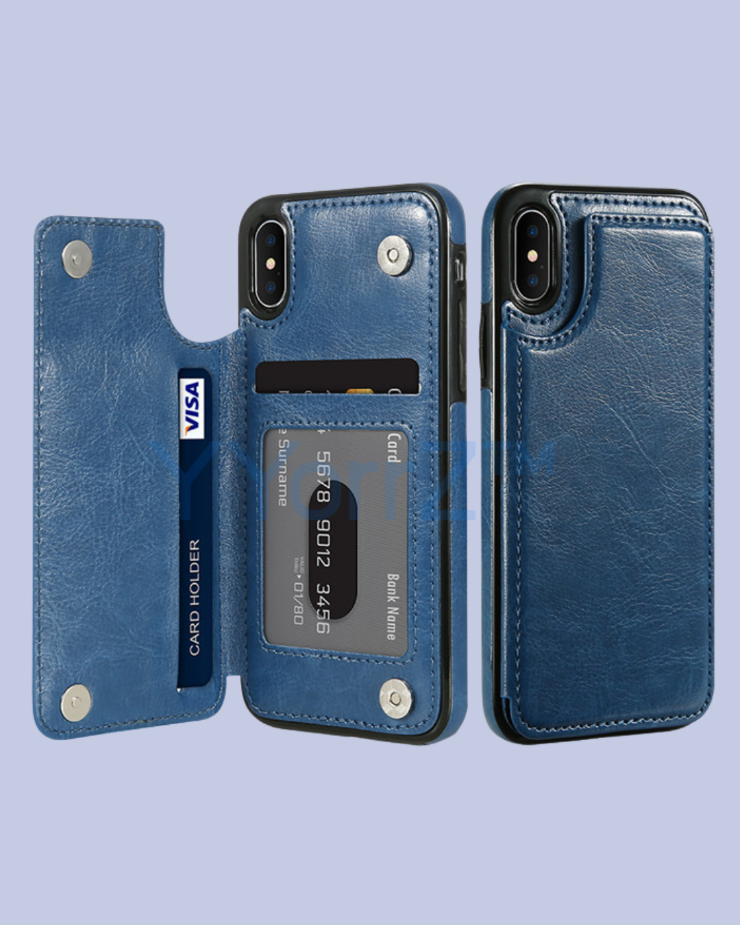 Open Blue Multi-card Slot Double Openings Leather Smart iPhone Case