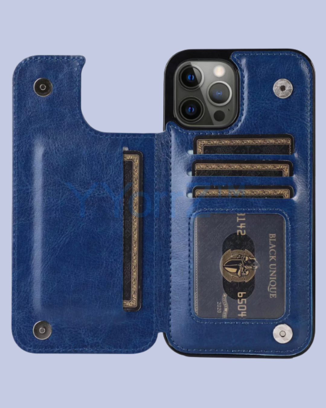 Open Navy Blue Flip Wallet Card Holder iPhone Leather Case