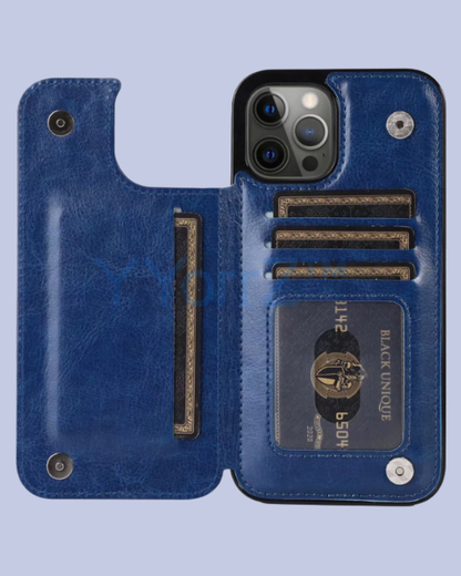 Open Navy Blue Flip Wallet Card Holder iPhone Leather Case