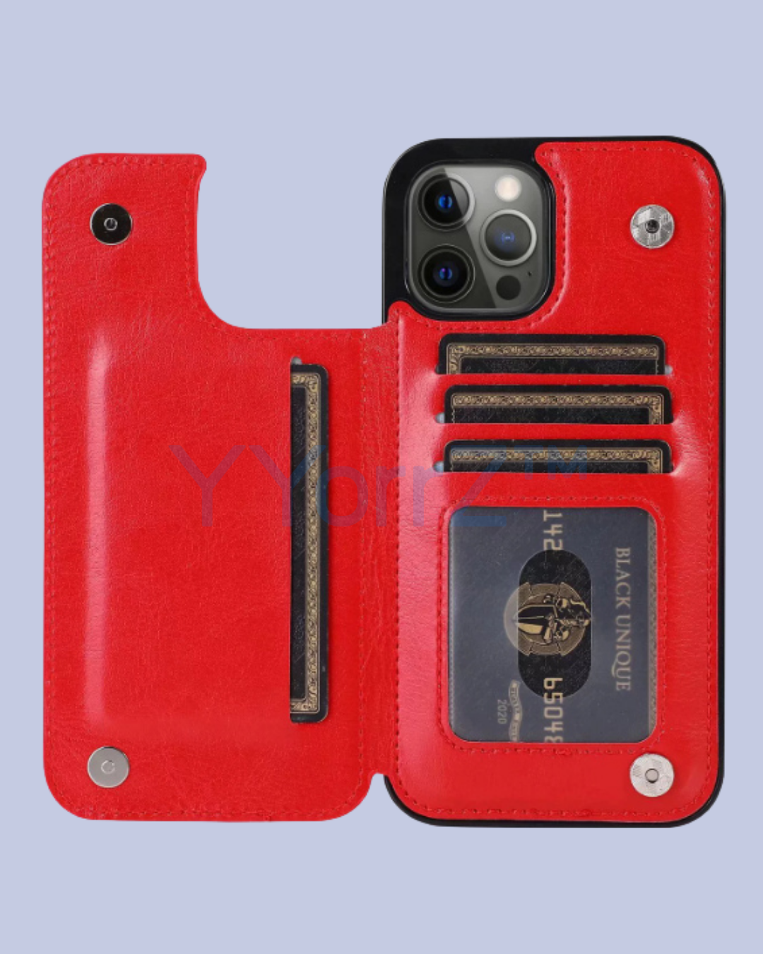 Open Red Flip Wallet Card Holder iPhone Leather Case