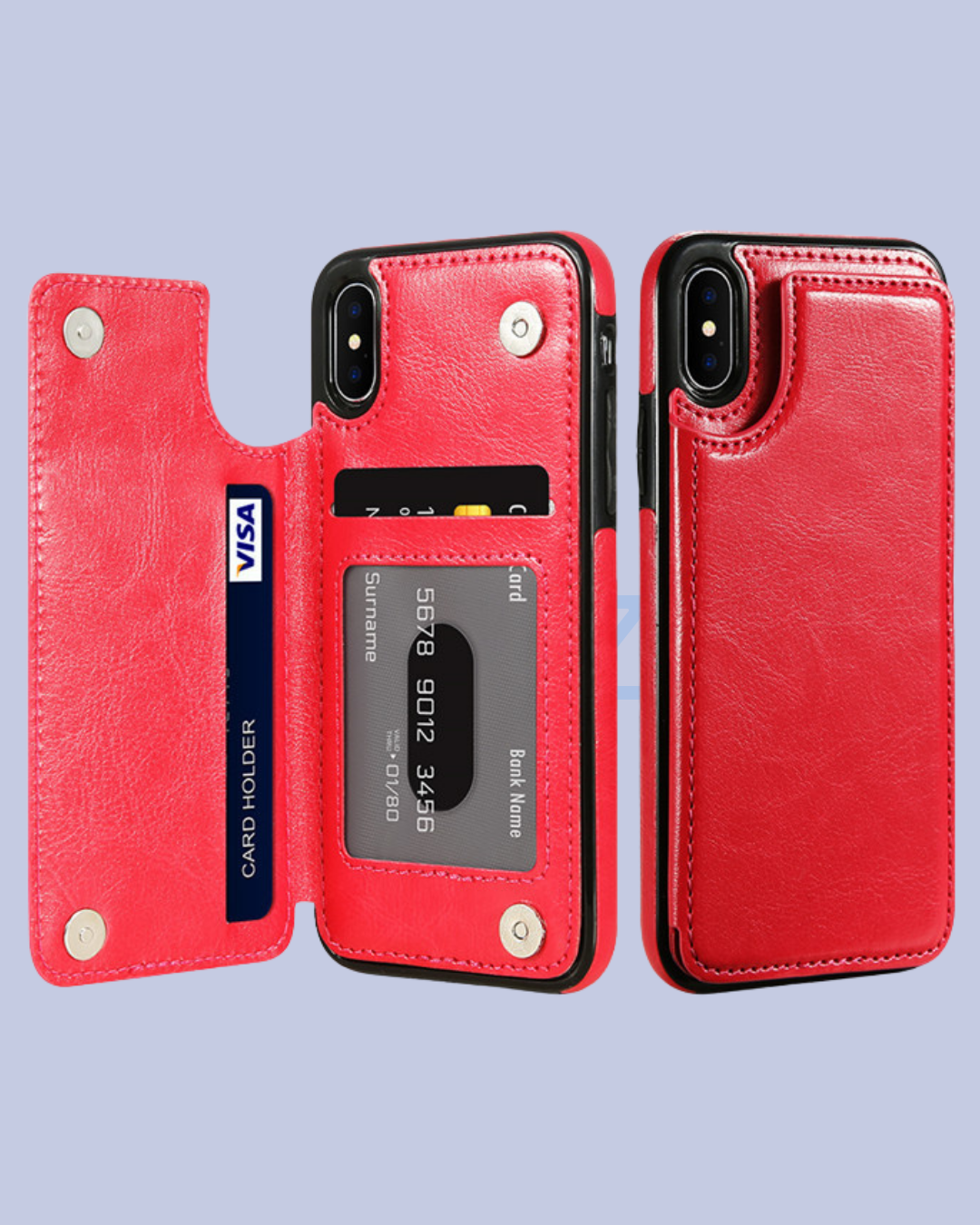 Open Red Multi-card Slot Double Openings Leather Smart iPhone Case