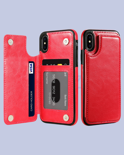 Open Red Multi-card Slot Double Openings Leather Smart iPhone Case